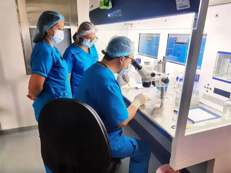 Fertility laboratory professionals supporting embryo creation