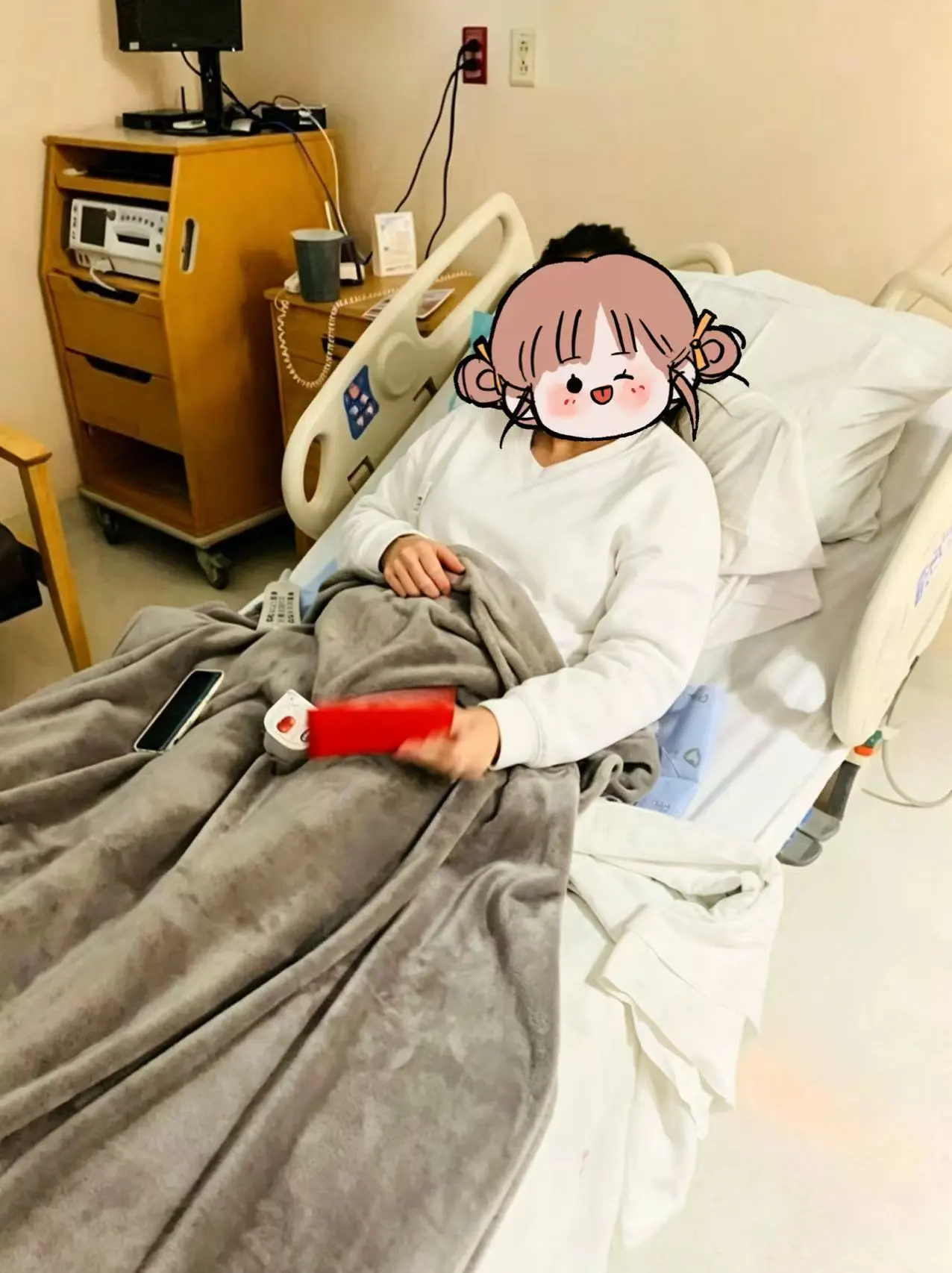 Surrogate recovering in a hospital room after delivery